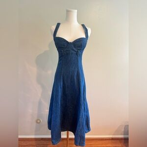 Creatures of Comfort Blue Denim Midi Dress with Sweetheart Bodice